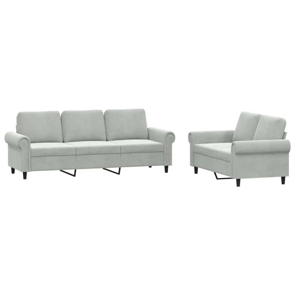 2 Piece Sofa Set with Cushions Grey Velvet Living Room Furniture Lounge Suite