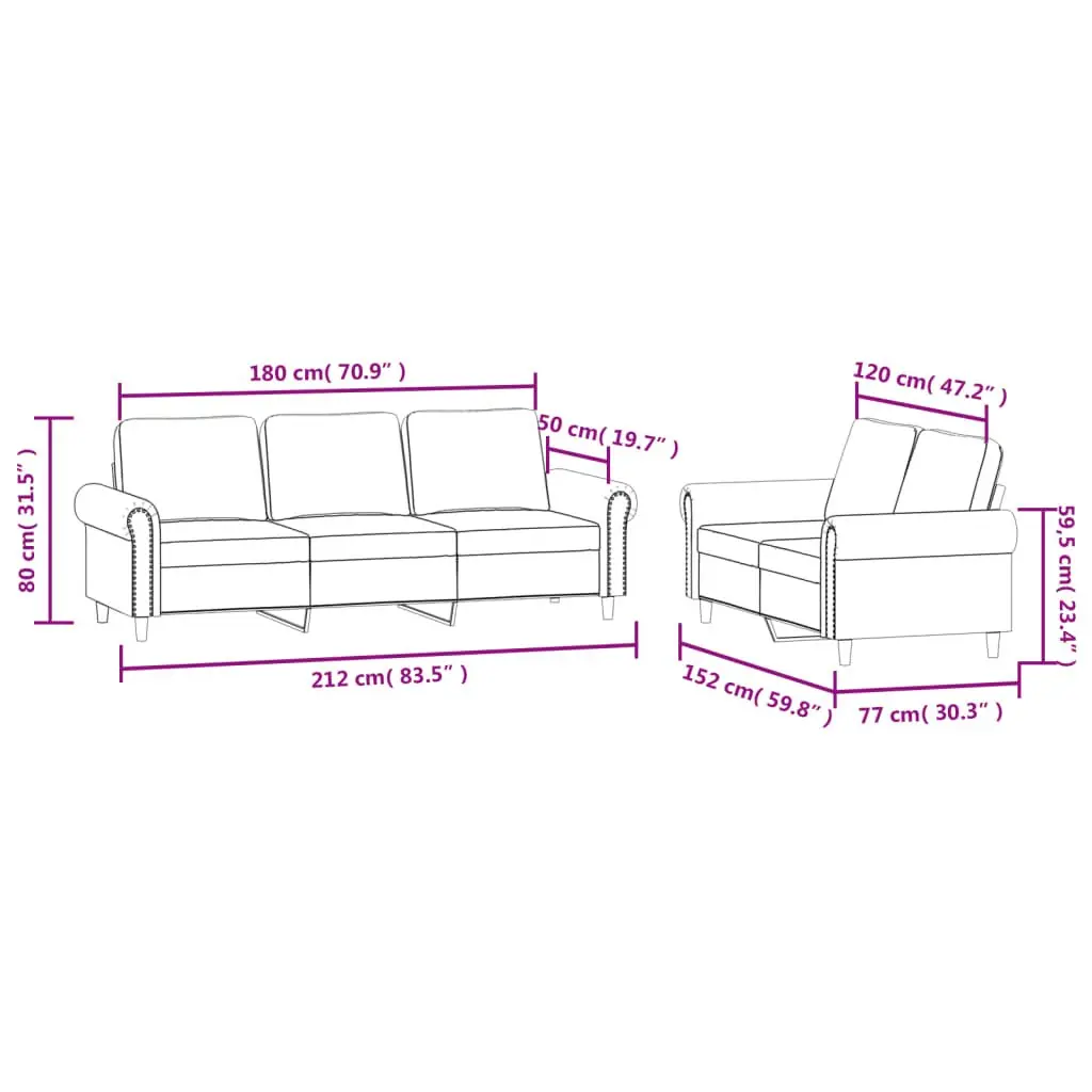 2 Piece Sofa Set Grey Velvet Cushions Living Room Furniture Comfortable Seating
