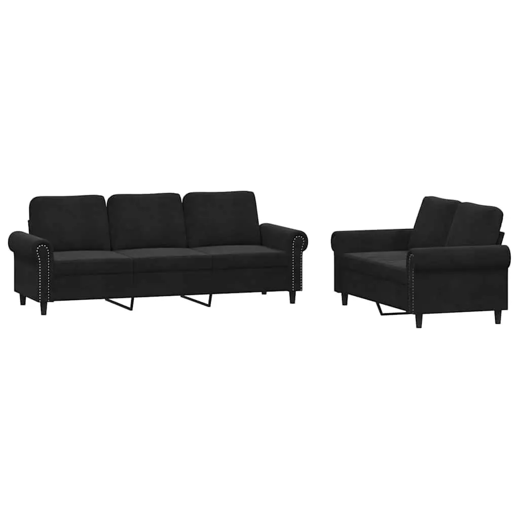 Sofa Set Living Room Couch 2 Piece Black Velvet