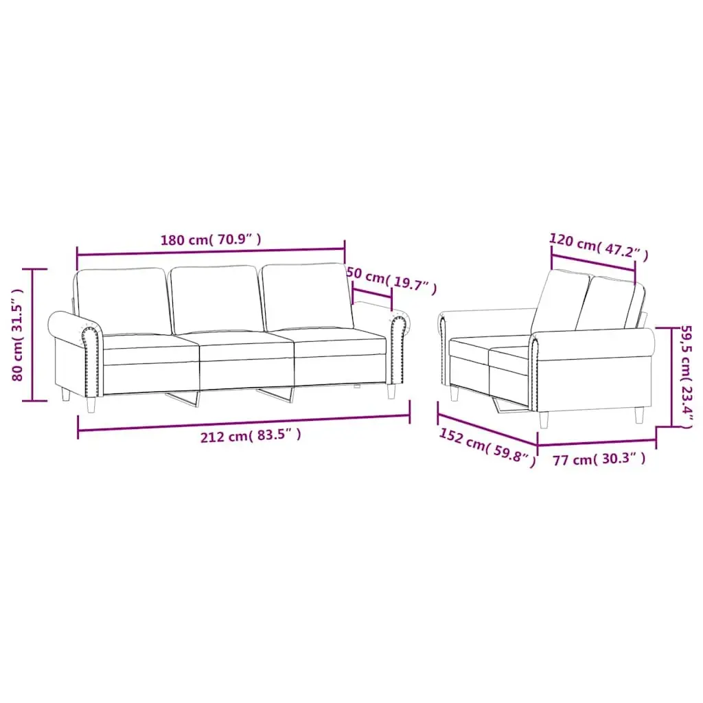 Sofa Set Living Room Couch 2 Piece Black Velvet