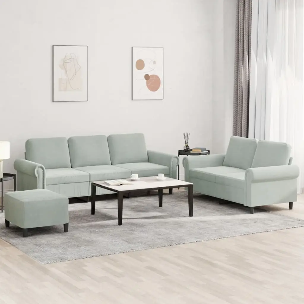 3 Piece Sofa Set Grey Velvet Lounge Suite