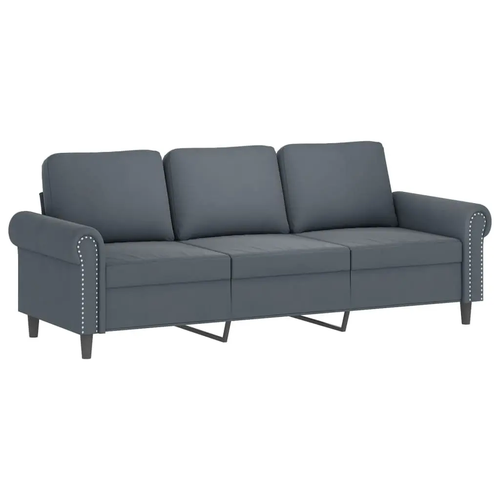 Grey Velvet Sofa Set with Footstool