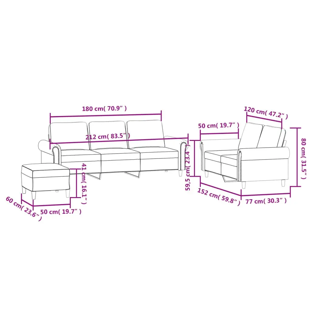 Grey Velvet Sofa Set with Footstool