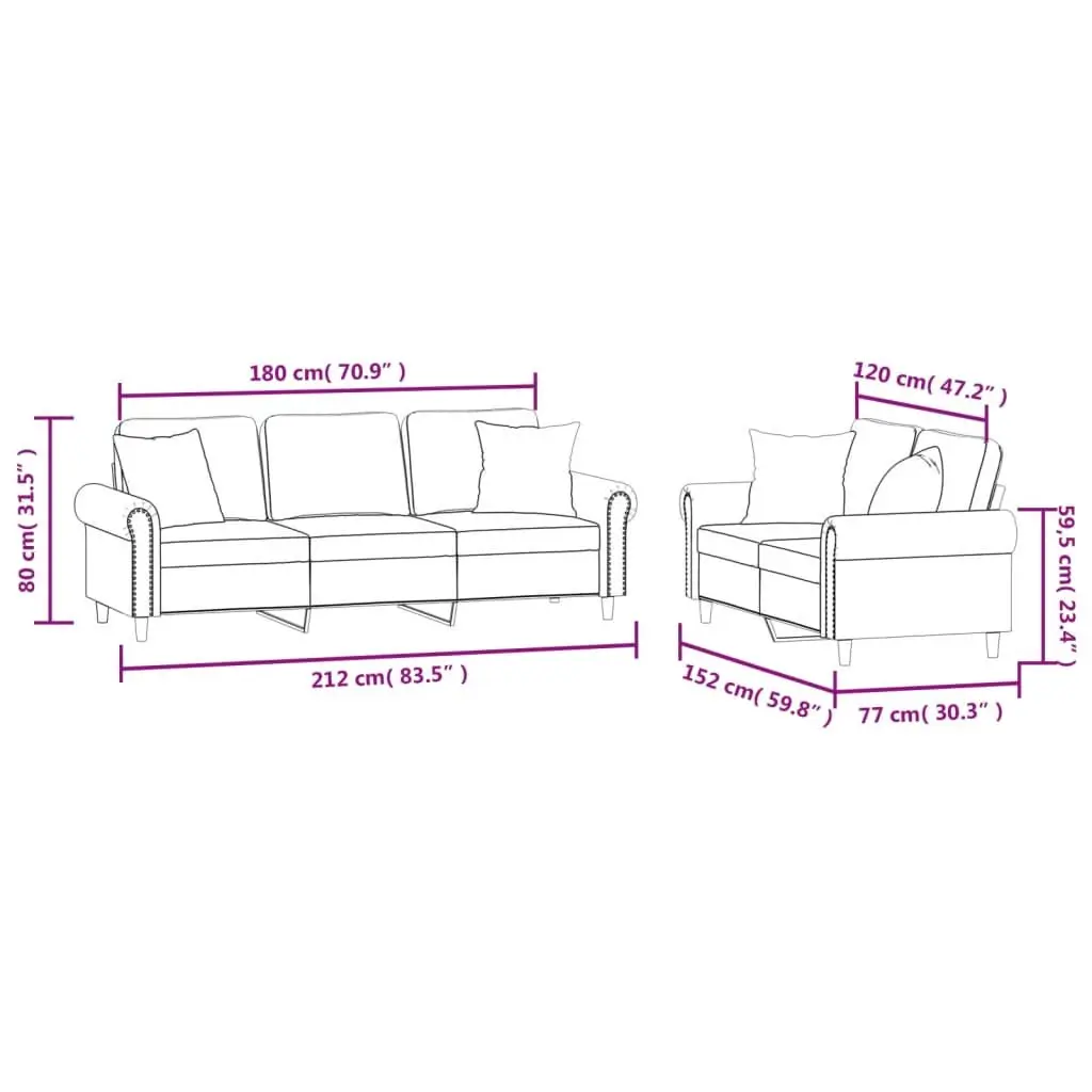 Grey Velvet Sofa Set with Throw Pillows