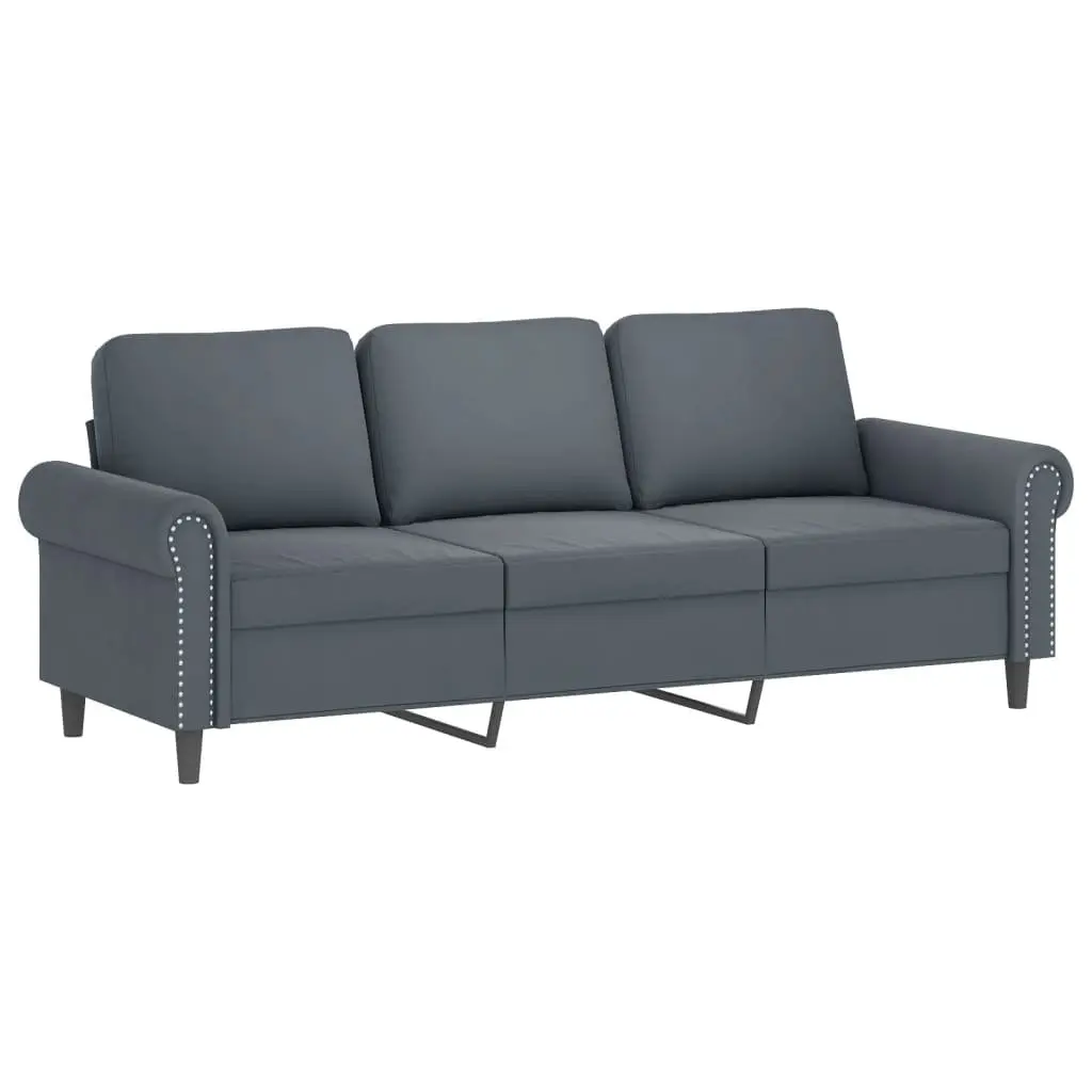 2 Piece Sofa Set with Throw Pillows Grey Velvet Lounge Suite Living Room
