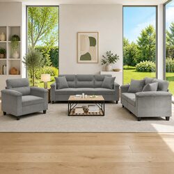 3 Piece Grey Microfibre Sofa Set – Comfort and Value
