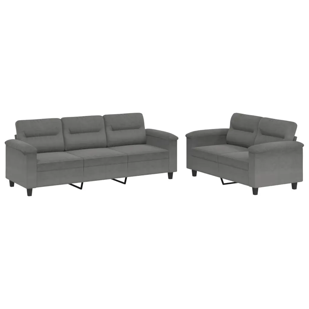 Sofa Set Grey Microfibre Fabric Cushions Living Room Furniture 2 Piece