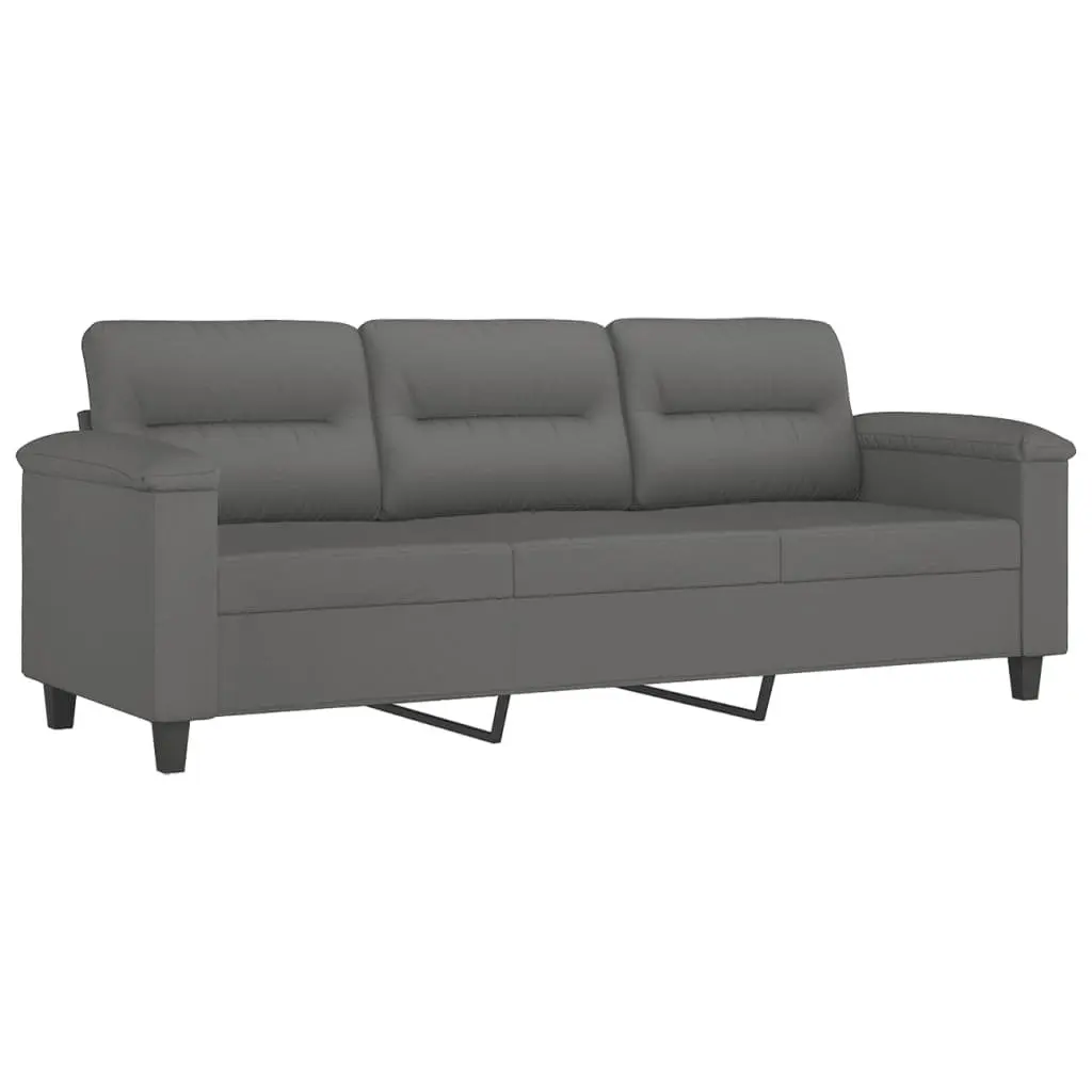 Sofa Set Grey Microfibre Fabric Cushions Living Room Furniture 2 Piece