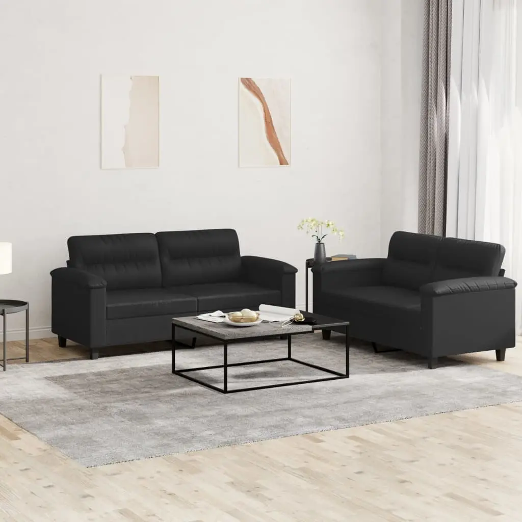 Sofa Set Lounge Couch 2 Piece Black Faux Leather