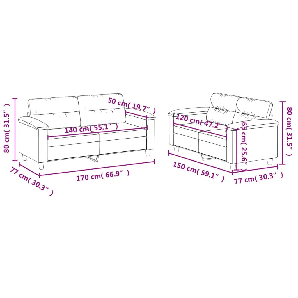Sofa Set Lounge Couch 2 Piece Black Faux Leather