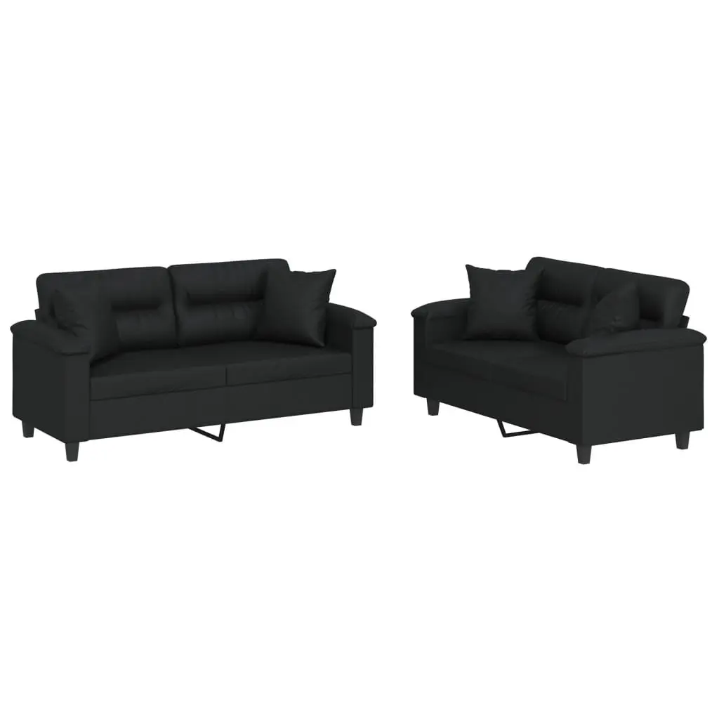 Sofa Set Black Faux Leather Living Room Furniture 2 Piece