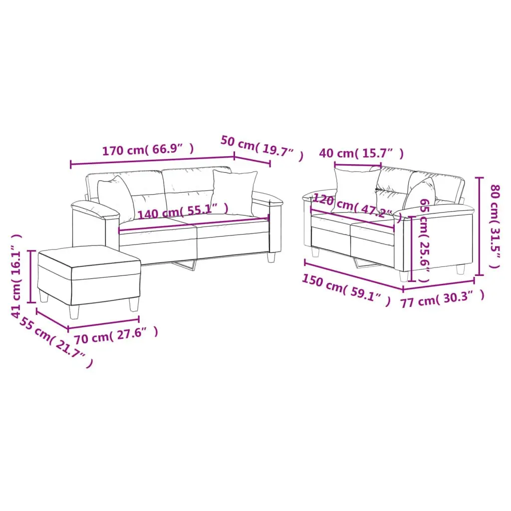Black Faux Leather Sofa Set
