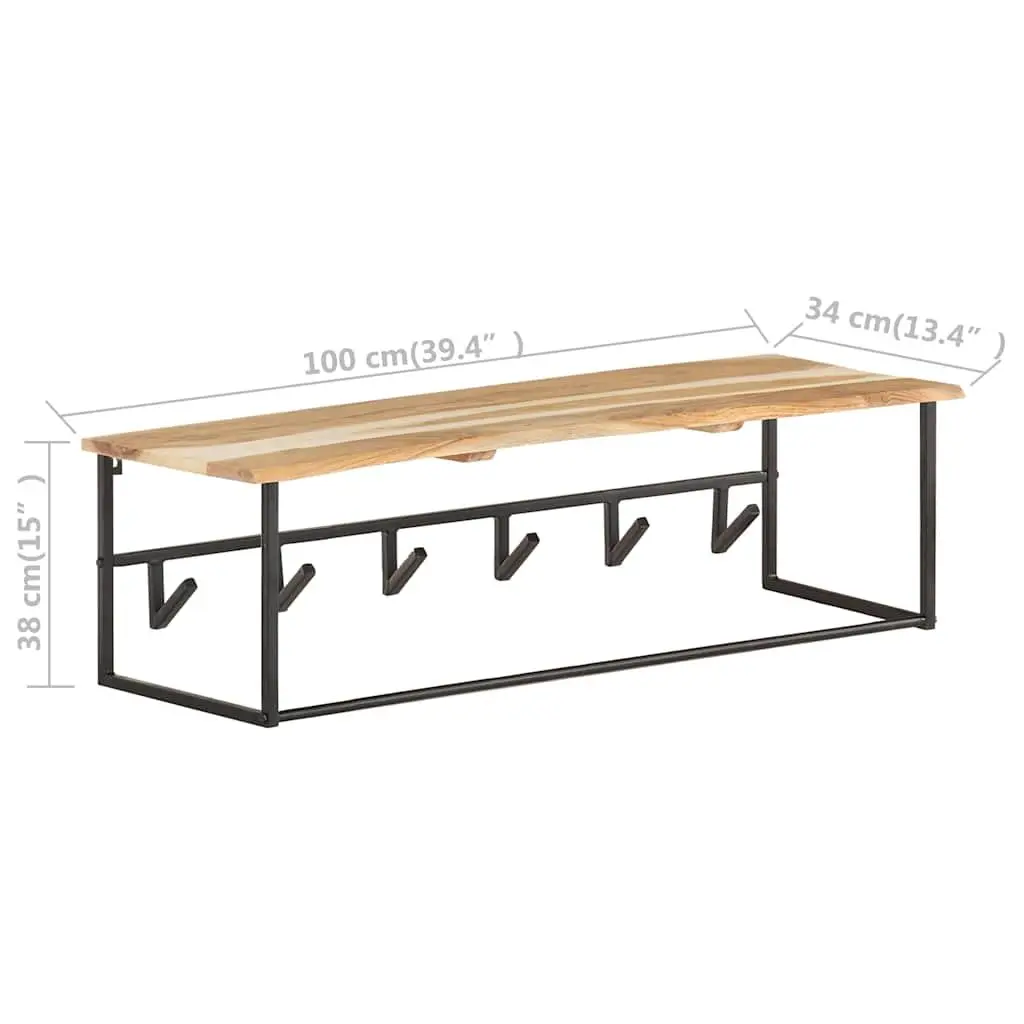 Wooden Peg Coat Rack Wall Mount Shelf with 6 Hooks Organizer Brown