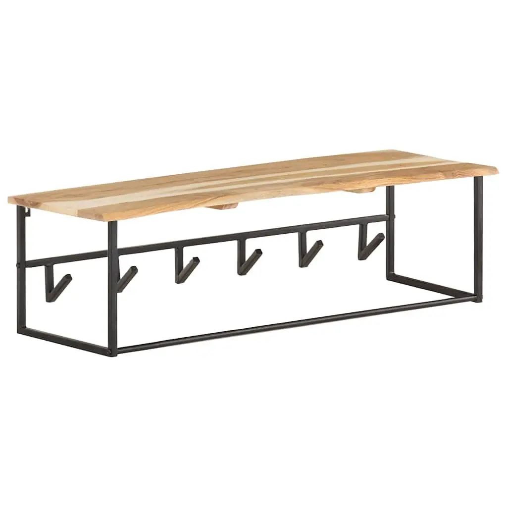 Wooden Peg Coat Rack Wall Mount Shelf with 6 Hooks Organizer Brown
