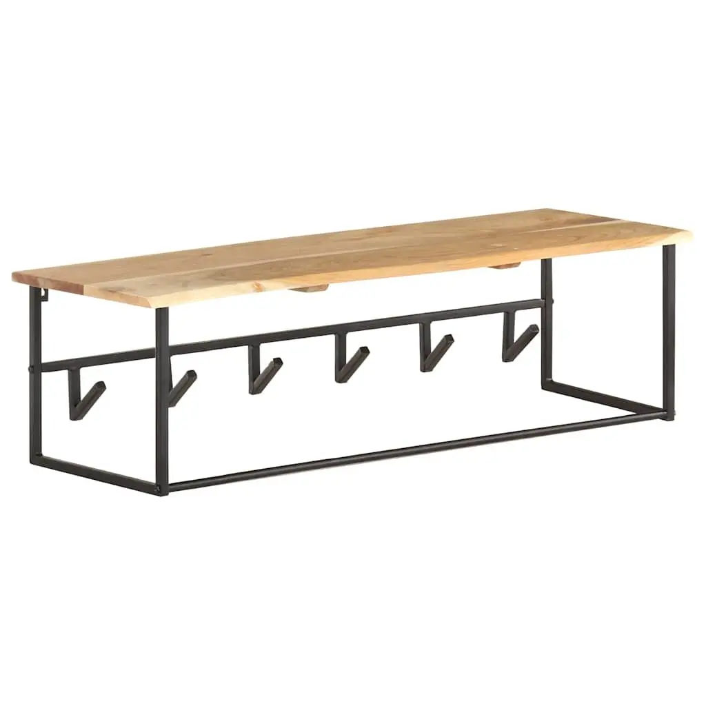 Wooden Peg Coat Rack Wall Mount Shelf with 6 Hooks Organizer Brown