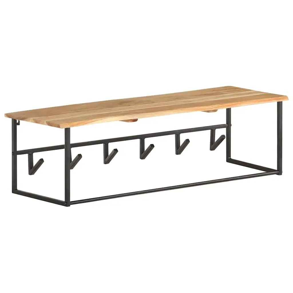 Wooden Peg Coat Rack Wall Mount Shelf with 6 Hooks Organizer Brown