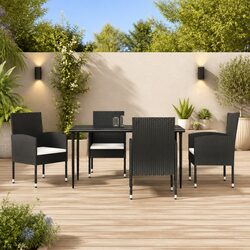 Garden Dining Set 5 Piece Outdoor Patio Table Chairs Black Poly Rattan Steel