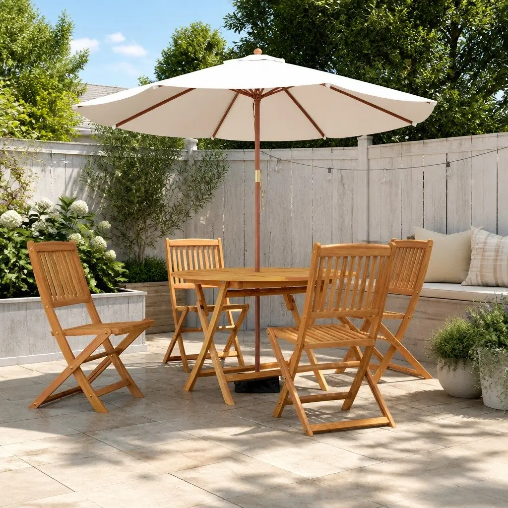 5 Piece Garden Dining Set Outdoor Furniture Solid Acacia Wood Brown