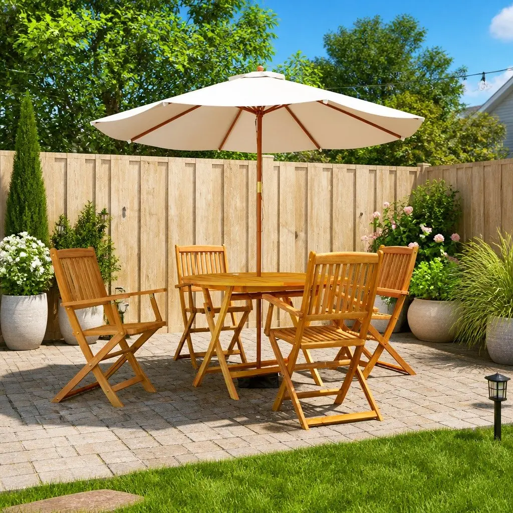 Outdoor Furniture Set 5 Piece Solid Acacia Wood Folding Dining Table Brown