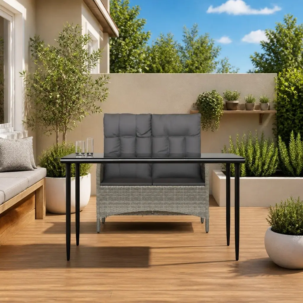 Garden Dining Set Outdoor Furniture 2 Piece Grey Poly Rattan Table Bench