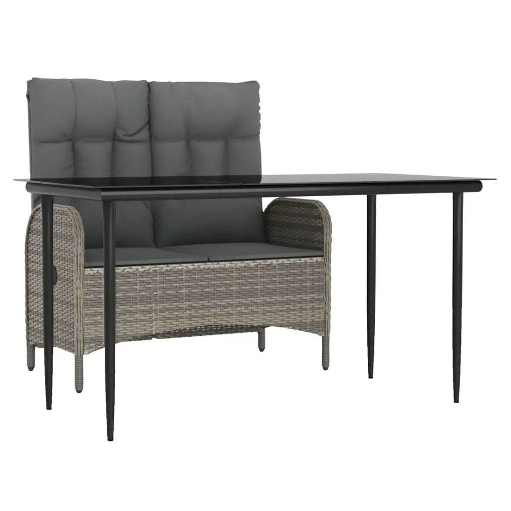 Garden Dining Set Outdoor Furniture 2 Piece Grey Poly Rattan Table Bench