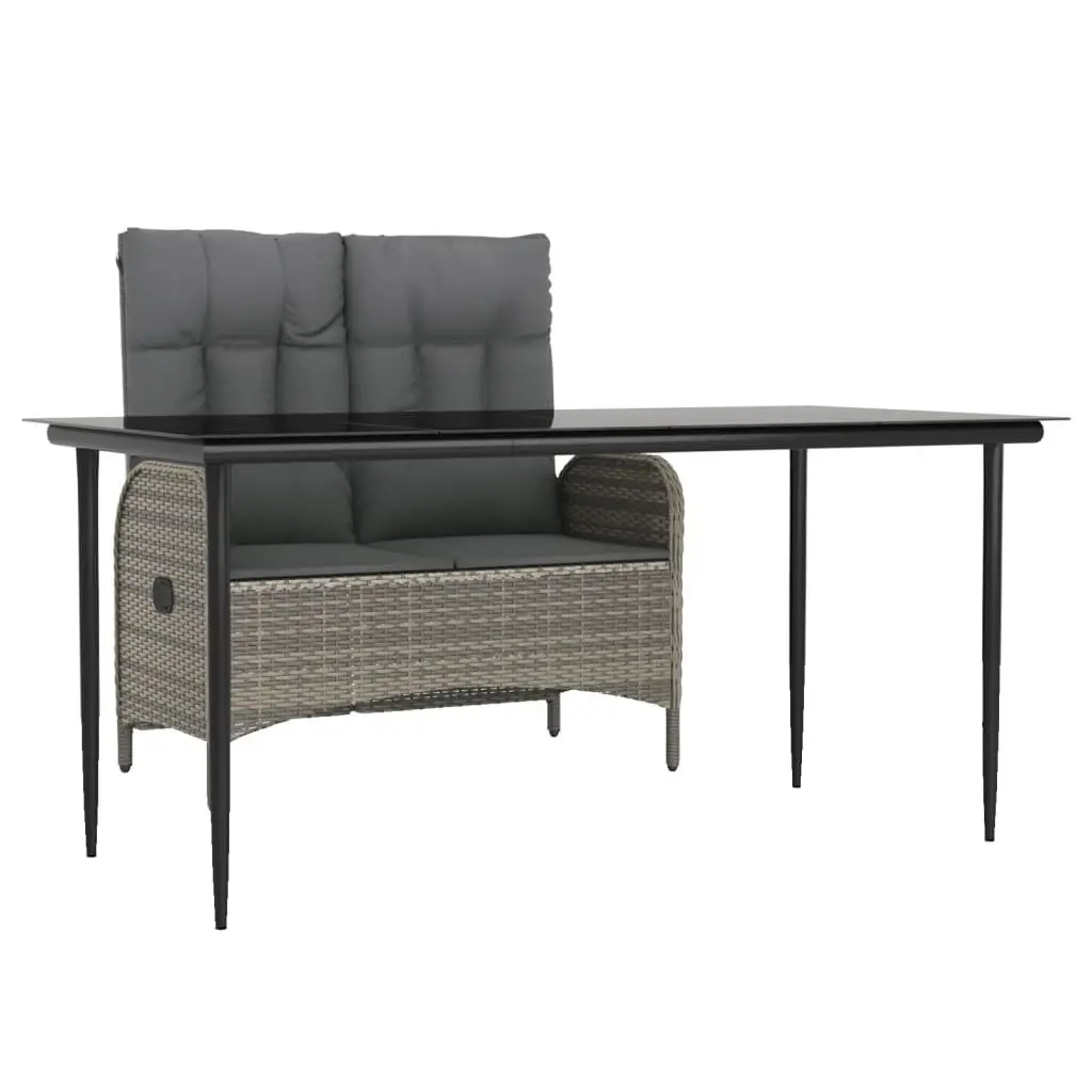 Grey Poly Rattan Dining Set Outdoor Use 2 Piece Table Bench with Cushions