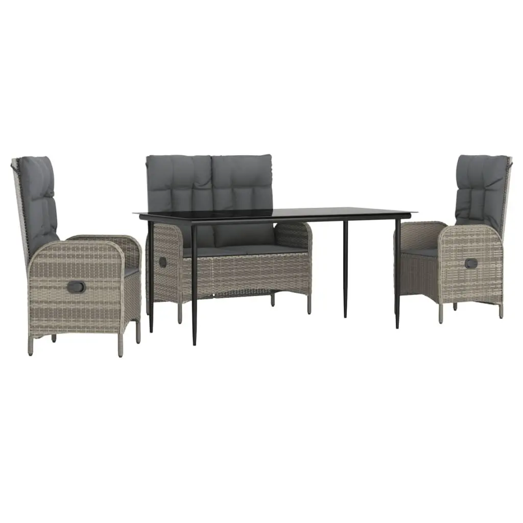 Garden Dining Set Outdoor Furniture 4 Piece Grey Poly Rattan Table Chairs Bench