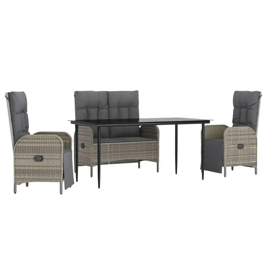 4 Piece Outdoor Furniture Set Grey Poly Rattan Dining Table Bench Chairs