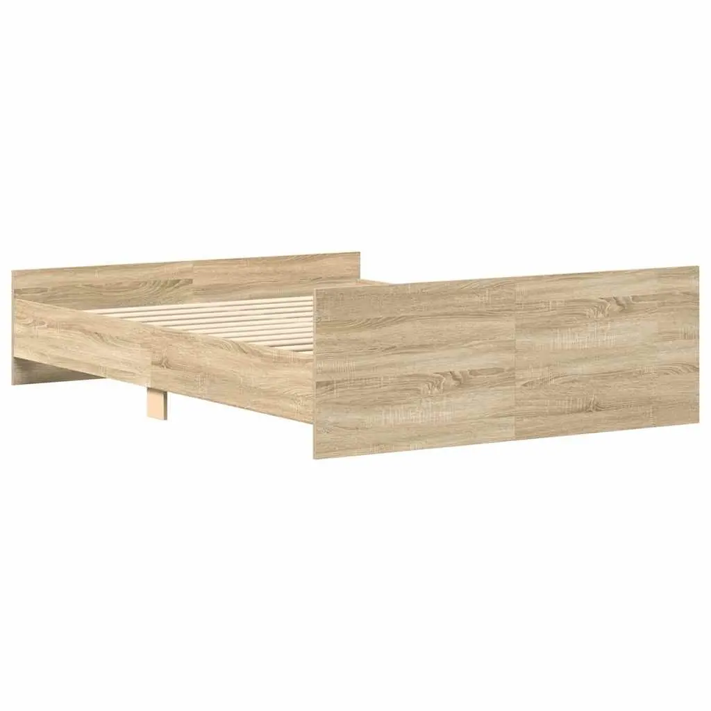 Bed Frame 135x190 cm Sonoma Oak Brown Engineered Wood Headboard Footboard Slats