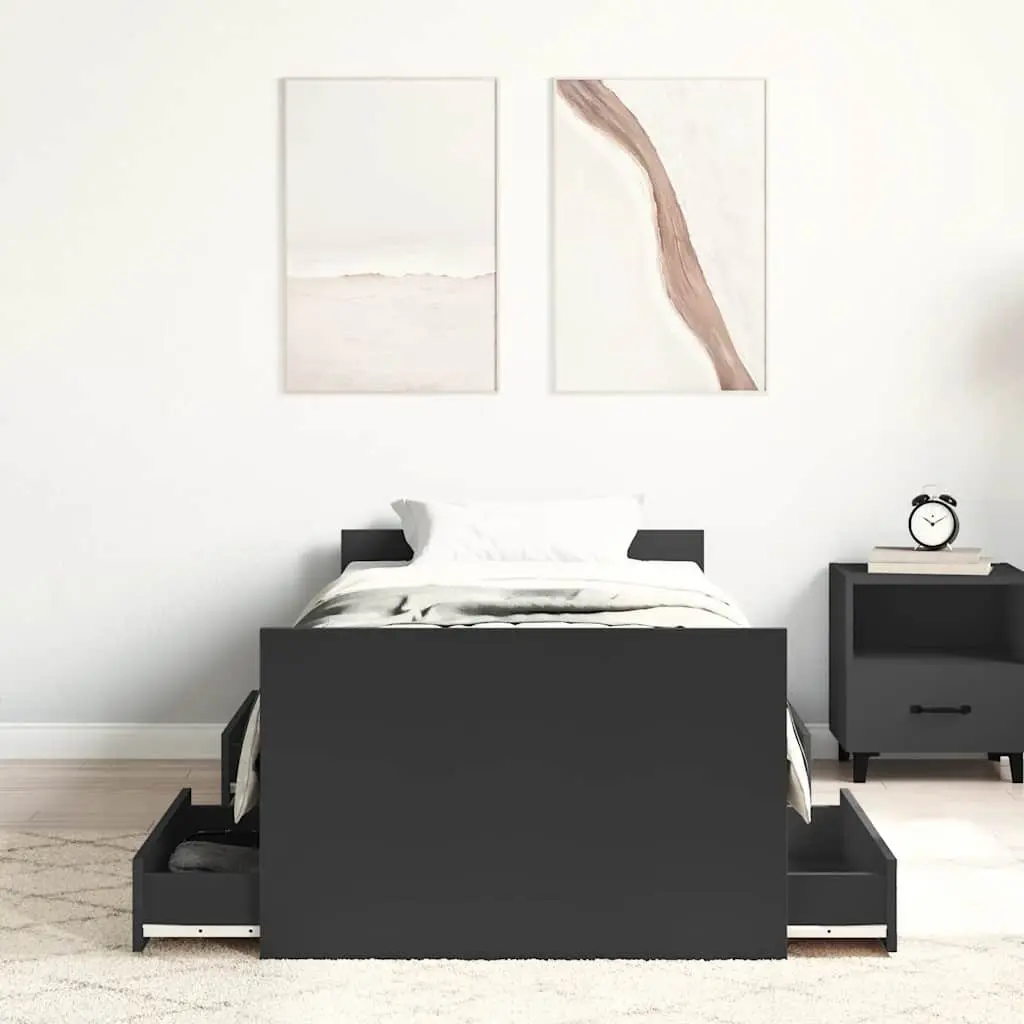 Black Bed Frame 90x190 cm with Ample Storage