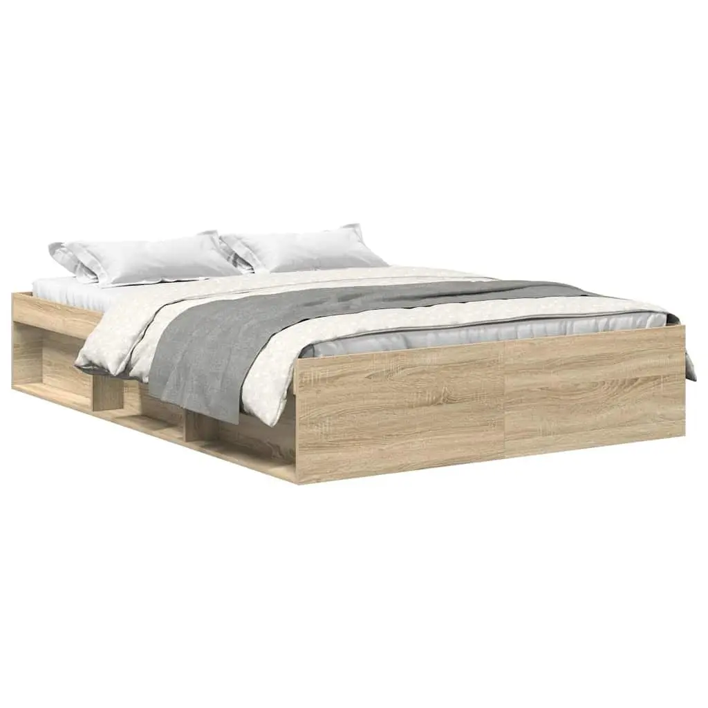Bed Frame Storage Compartments Brown Engineered Wood Plywood Slats 150x200 cm