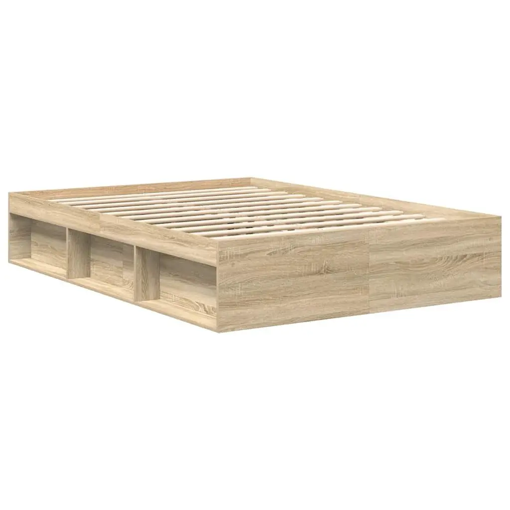 Bed Frame Storage Compartments Brown Engineered Wood Plywood Slats 150x200 cm