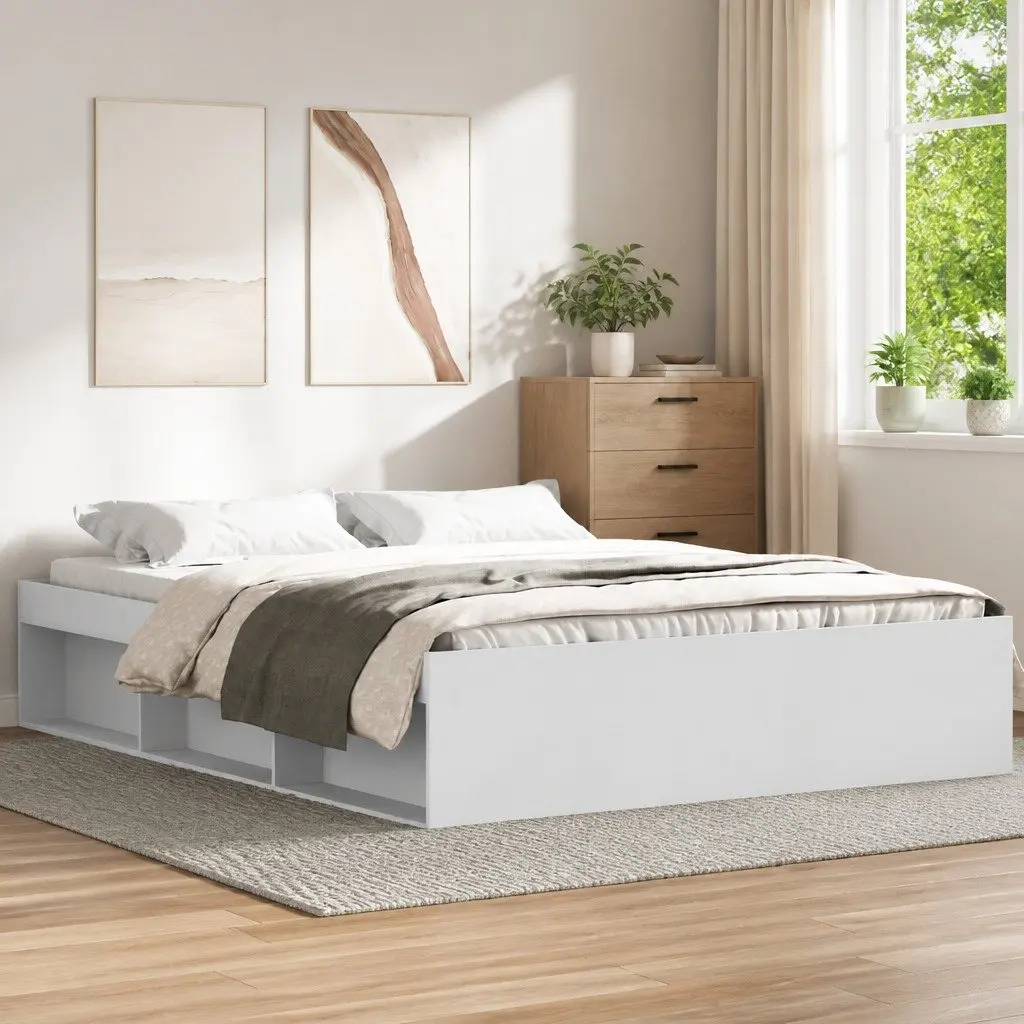 Bed Frame White 135x190 cm Modern Storage Platform