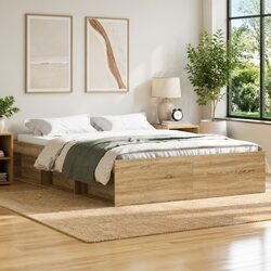 Warm Brown Queen Bed Frame with Storage Compartments
