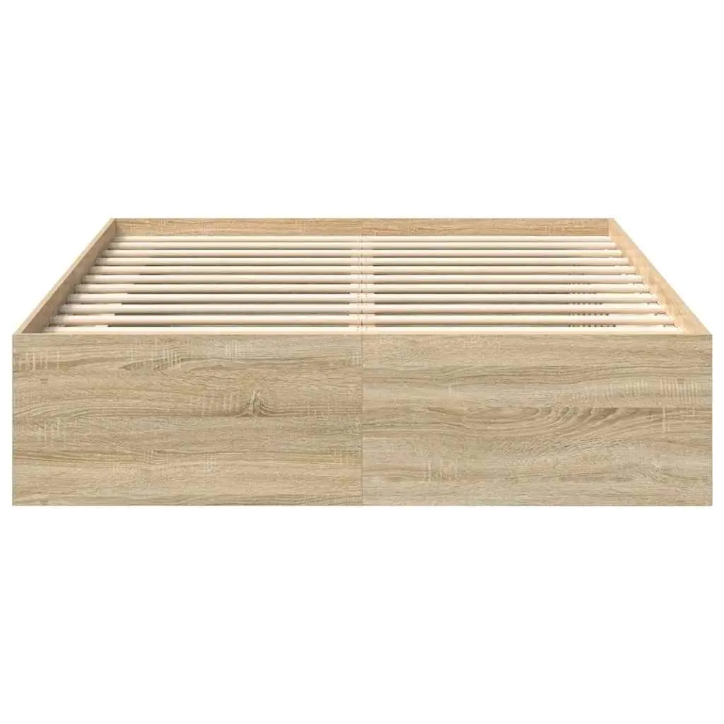 Queen Size Bed Frame Brown Wooden Storage Compartments