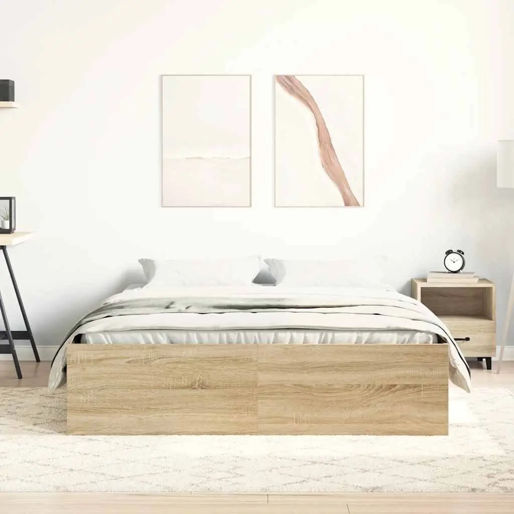 Queen Size Bed Frame Brown Wooden Storage Compartments