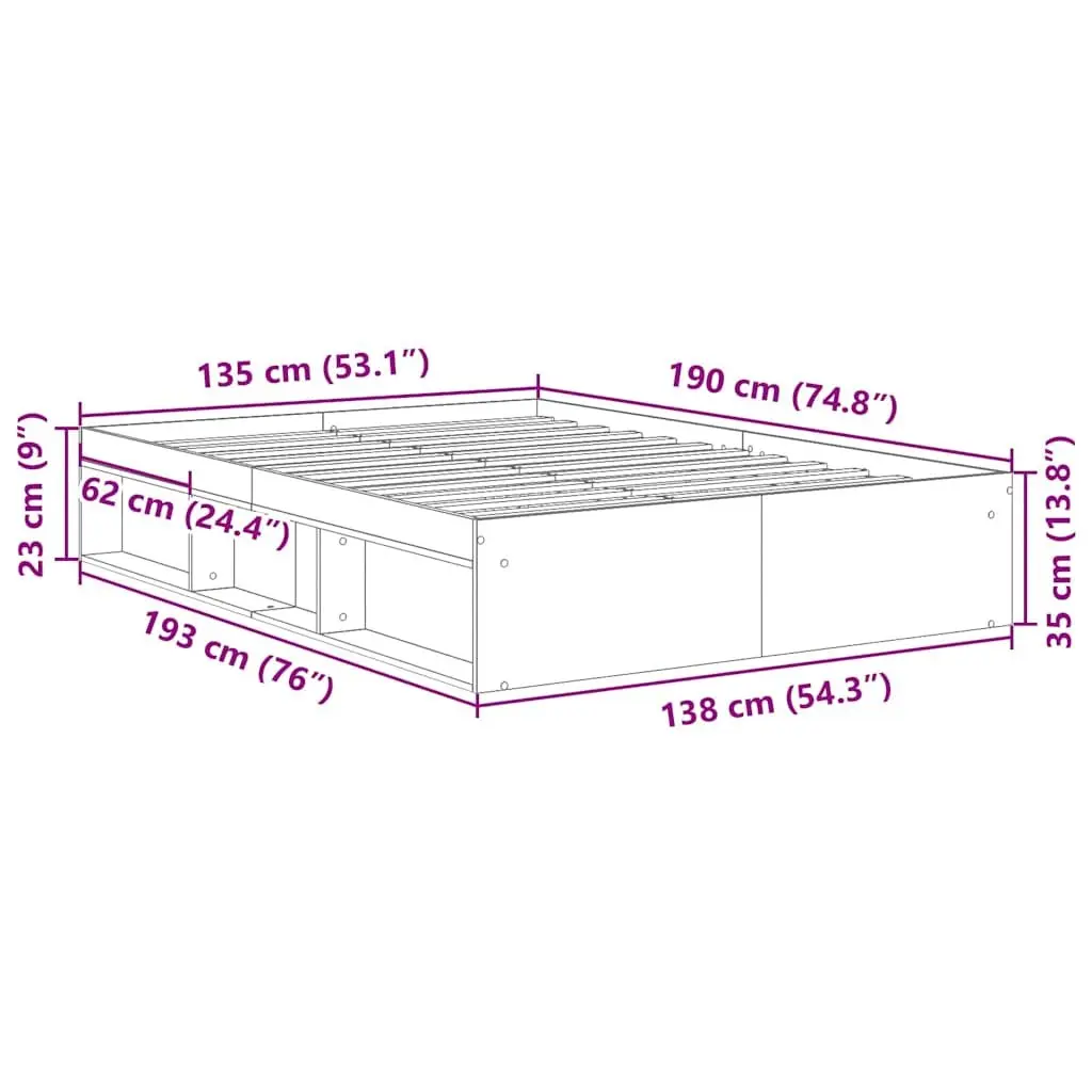 Queen Size Bed Frame Brown Wooden Storage Compartments