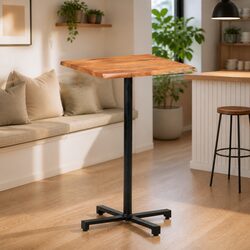 Solid Acacia Bar Table with Black Iron Base for Stability