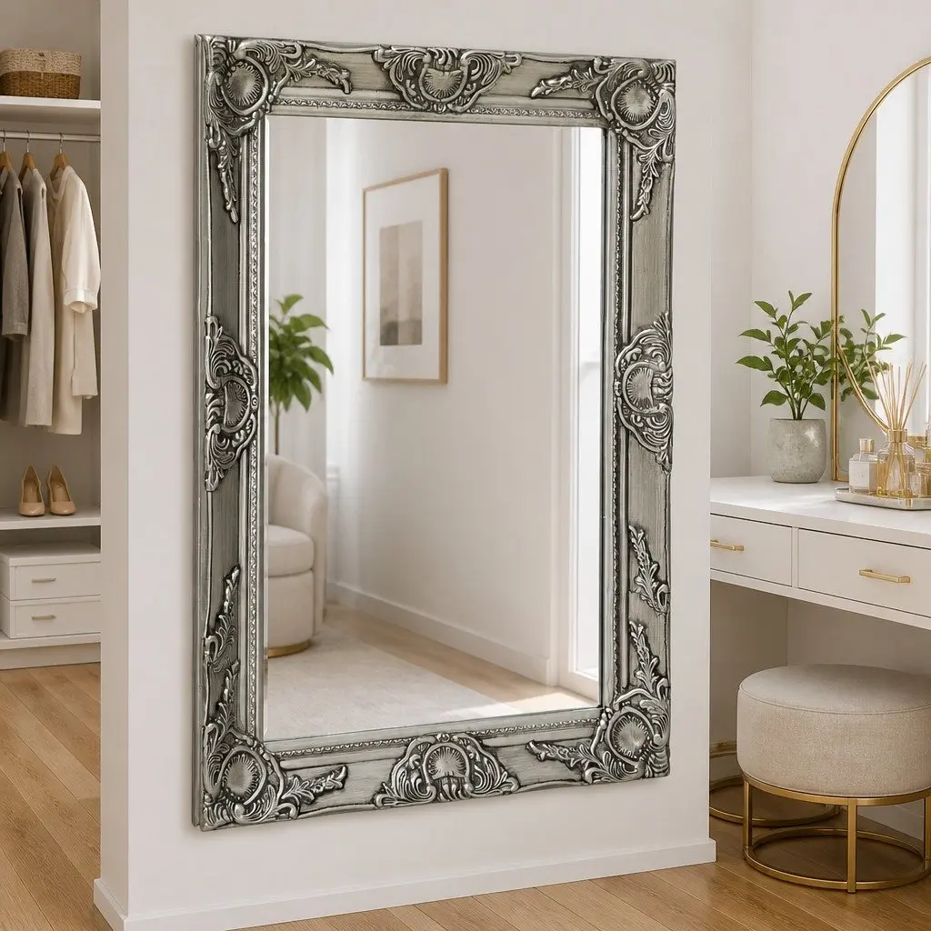Wall Mirror Baroque Style Ornate Decorative 50x60 cm Silver