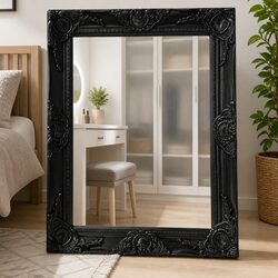 Wall Mirror Baroque Style Black Ornate Frame Decorative Home Decor 50x60 cm