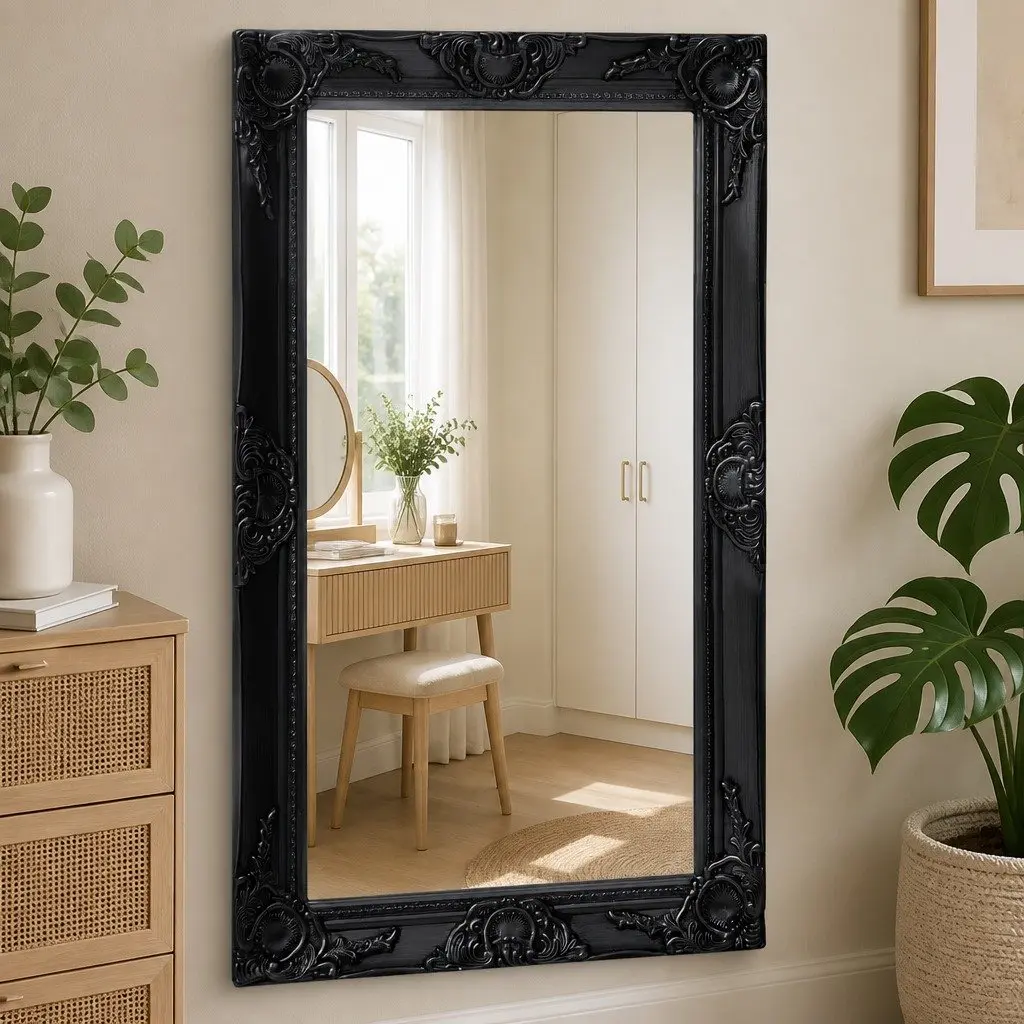 Wall Mirror Decorative Baroque Style 50x80cm Black Antique Look
