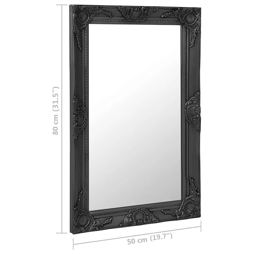 Wall Mirror Decorative Baroque Style 50x80cm Black Antique Look