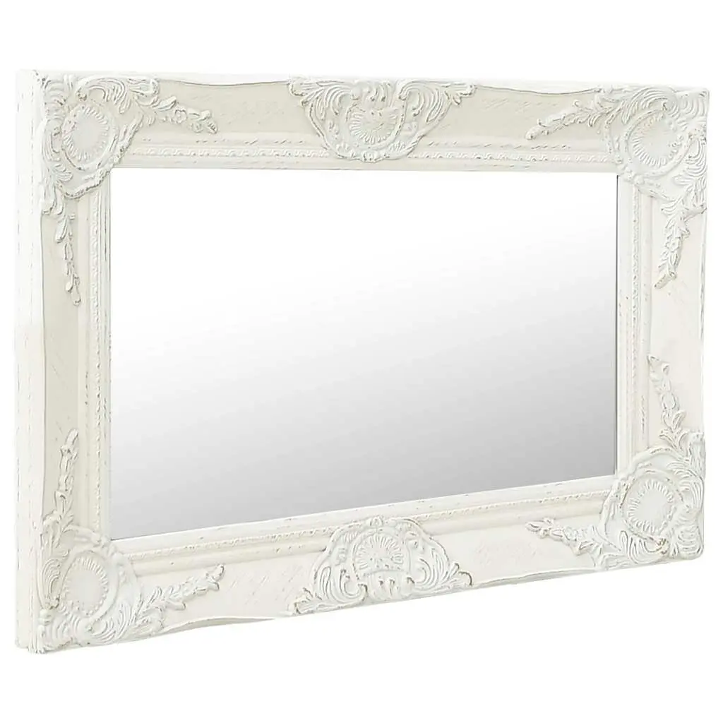 Wall Mirror Baroque Style 60x40 cm White Ornate Frame Decor