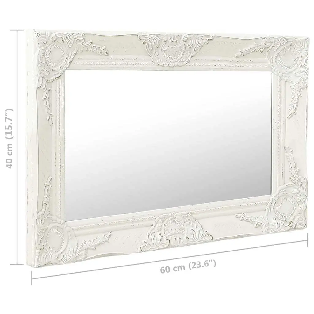 Wall Mirror Baroque Style 60x40 cm White Ornate Frame Decor