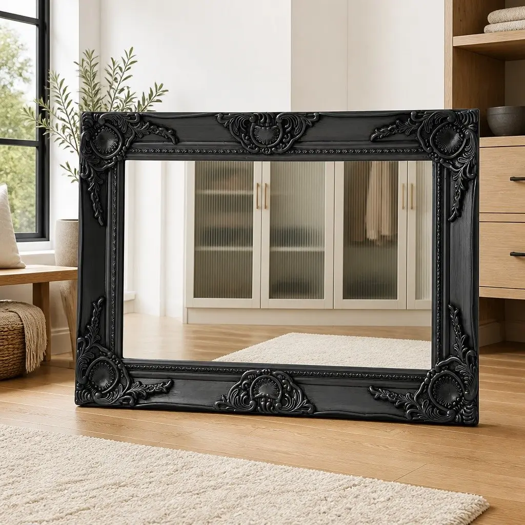 Wall Mirror Baroque Style 60x40 cm Black Ornate Frame Decor