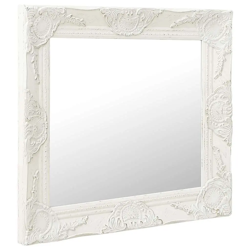 Wall Mirror Baroque Style 60x60 cm White Ornate Frame Decor