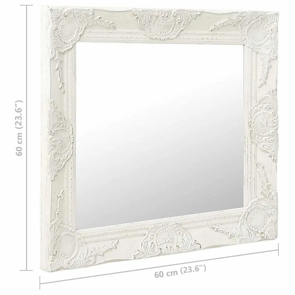 Wall Mirror Baroque Style 60x60 cm White Ornate Frame Decor