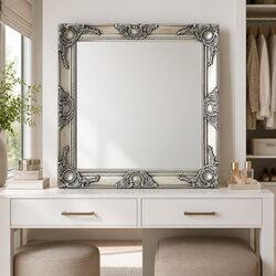 60x60 cm Baroque Wall Mirror with Elegant Silver Frame