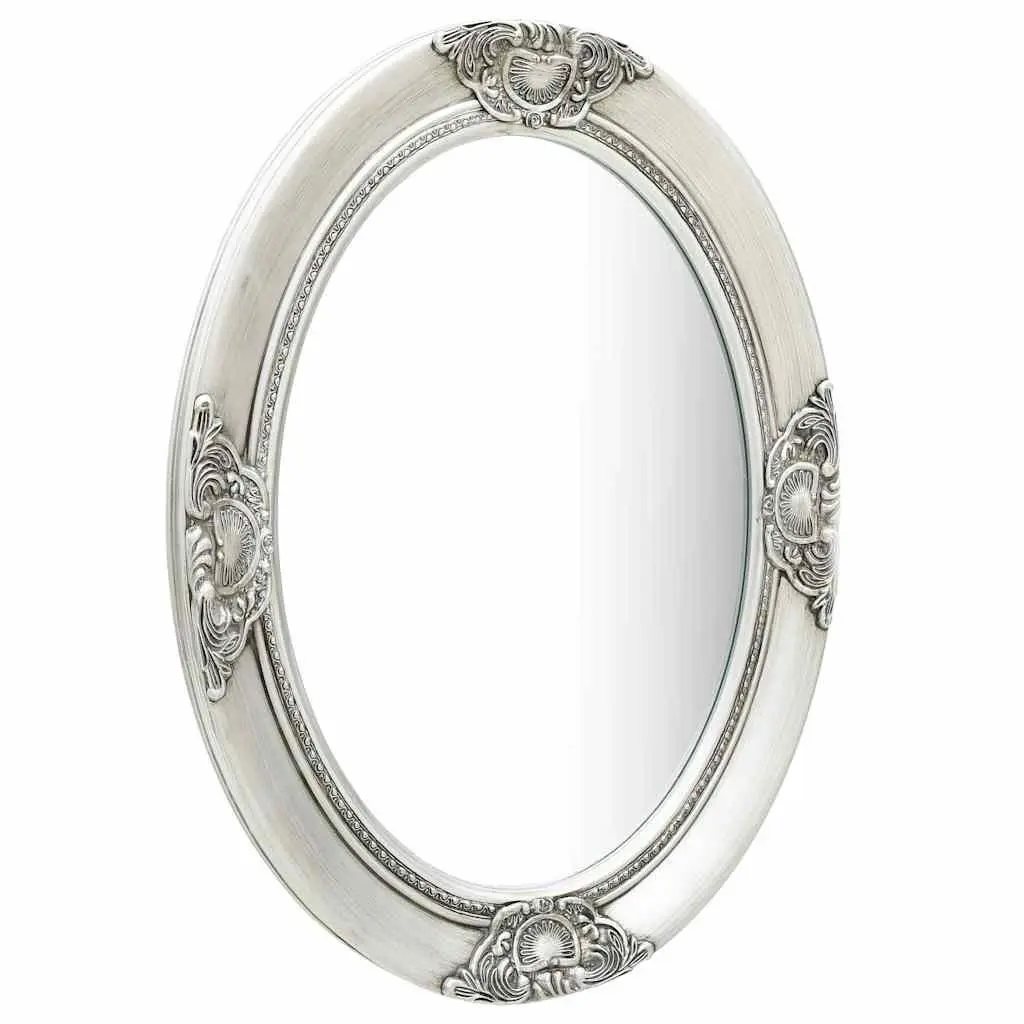 Baroque Wall Mirror Silver 50x70 cm Ornate Wooden Frame Bevelled Edge Home Decor