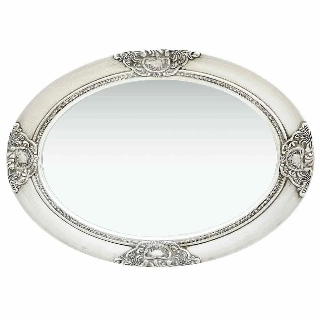 Baroque Wall Mirror Silver 50x70 cm Ornate Wooden Frame Bevelled Edge Home Decor